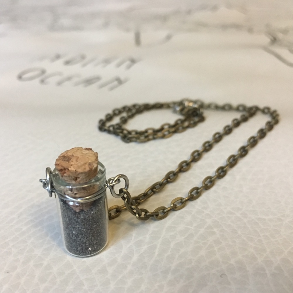 Tiny Jar Necklace with Black Sand